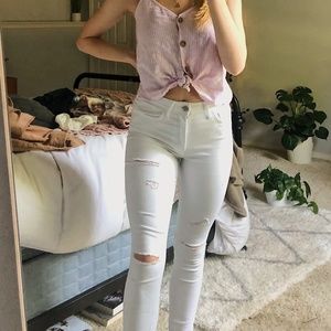 Hollister White Ripped Jeans (High Waisted)